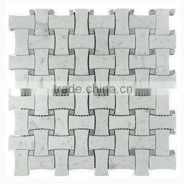 Polished basketweave white stone carrara marble mosaic tiles