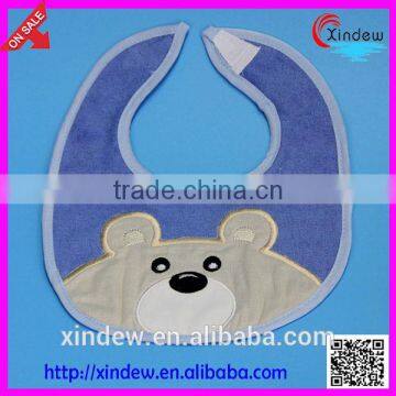 cotton embroidery bib with pattern of blue frog