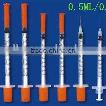 Orange Cap Disposable insulin syringe 1ml 0.5ml 0.3ml with fixed needle syringe factory