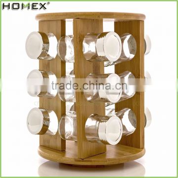 Revolving Round Top Bamboo Spice Rack with Spice Jars Set/Homex_FSC/BSCI Factory