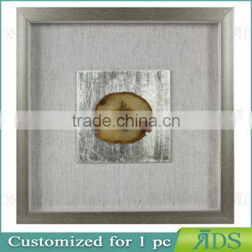 2017 White Wooden Frame Shadow Box Wall Art with Blue Agate Stone