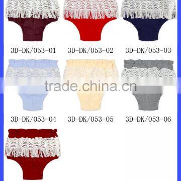 Baby Girl Pants Bloomers Boho Special Occasion Diaper Cover Shorties Back With White Lace Tassel photo-4