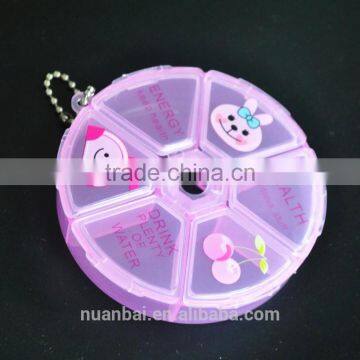 6 Compartments Round Mini Cartoon Pill Box Organizer Medicine Holder Storage