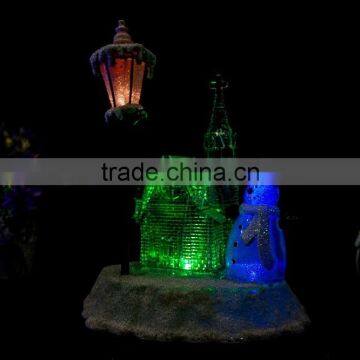 led acrylic christmas snow church with snowman and tree