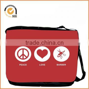 Peace Love Barber Red Color Messenger Bag - Shoulder Bag - School Bag for School or Work With Matching Neoprene Pencil Case