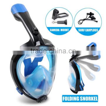 Snorkeling Full Face Diving Mask, 180 Degree View, Anti-Fogging and Anti-Leaking with Detachable Support Frame for Action Camera