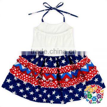 Stars And Stripes Halter Cotton Baby Dress July 4th Festival Dresses For Little Girl