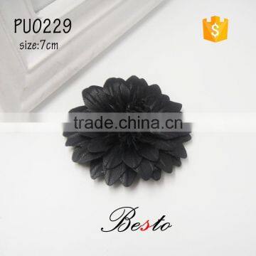 Black Attracitive Chrysanthemum Shape PU Leather Flower for Shoes &bag Decoration