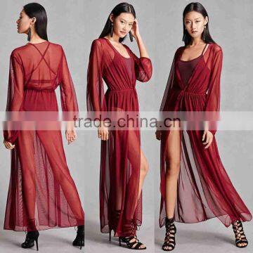 Cheap Sexty Women Fashion Female Women Long Sleeve Sheer Mesh Cardigan for Evening Wear Wholesale CUSTOM