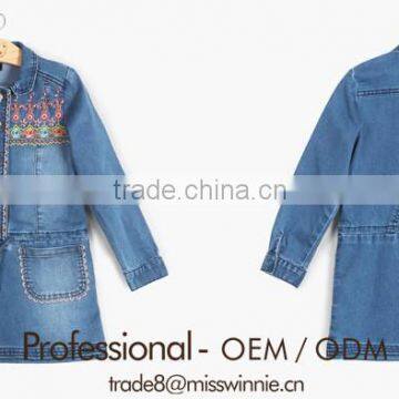 new early autumn girls dress long sleeve cotton denim embroidered dress