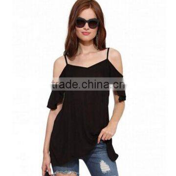 Ladies Plain Black Hater Cotton Ruffled Bare-shouldered Blouse