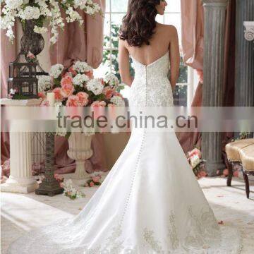 White Strapless Lace Satin Mermaid Wedding Dress photo-2