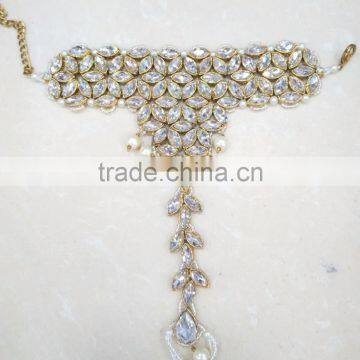 CRYSTAL Beads HANDCOVER GYPSY BRACELET RING Gold Tone photo-2