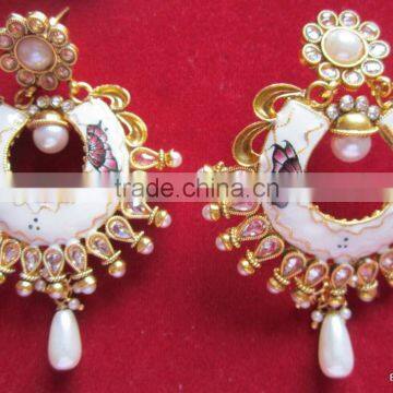 bollywood Enamel polki gold tone dangler EARRINGS