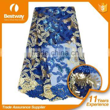 Wholesale African Wedding Lace Fabric Emboridery Dubai Lace With Sequins FL0184 photo-2