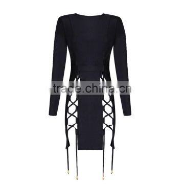 wholesale hot sale top quality ladies fashion new design women long sleeve bandage dress 2017