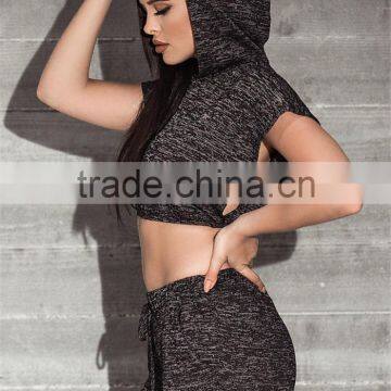 MGOO 2017 New Designs Navy Blue And Grey Raglan Sleeves Cropped Knit Hoodies Tops 180g 100% Cotton Jersey Plain photo-4