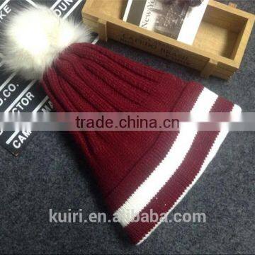 Brand Design 2016 Newly Design Women Winter Warm Crochet Knitted Hat Striped Cap Beanie With Faux Fur Ball photo-2
