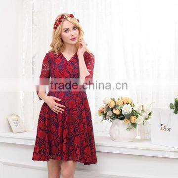 Wholesale Maternity Clothes 3/4 Sleeve Knee Lenght Casual Pregnant Women Dresses photo-3