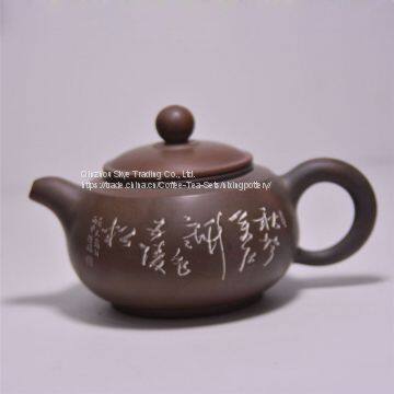 Antique Short Mouth Bamboo Hand Painted Pottery Ceramic Tea Pot photo-3