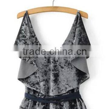 Runwaylover EY2382B Sexy Deep V-Neck 2017 Ladies Falbala Crop Tops photo-5