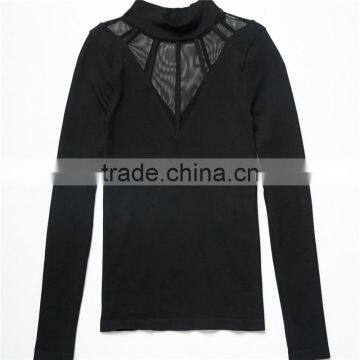 2017 OEM Super Stretchy Cool Sheer Cage Mock Neck Blouse Shopping photo-5