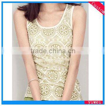 Cotton Round Collar Print Tank Top Vest for Woman