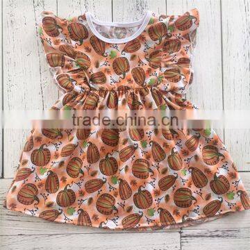 Hot selling superior quality flutter sleeve pumpkin pattern design children girl dress