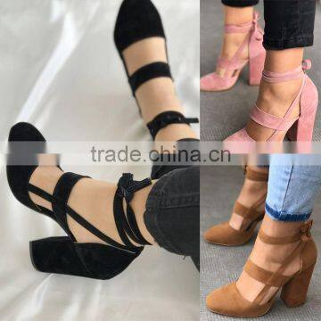 B22420A Europe hot sale stylish Suede bandage high-heeled shoes sandals