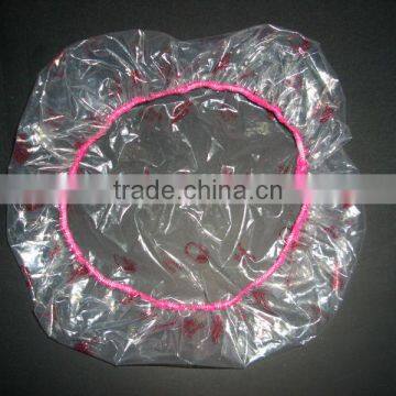 Disposable girls bathing plastic shower cap with printing