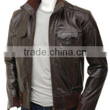 Men's Brown Leather Bomber Jacket