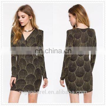 china OEM apparel fancy long sleeves high-shine women bodycon dress