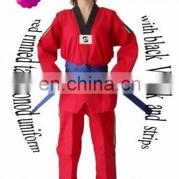 OEM red ribbed classical taekwondo uniform for training ITF 007