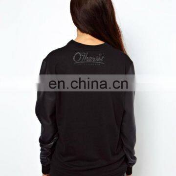 CHEFON Women Leather Sleeve Sweatshirt CAH0033 photo-3