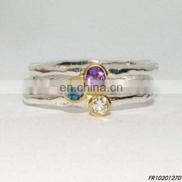 Gold Set of Four Stacking Ring With Gemstone Fashion Opal Ring Jewelry photo-2