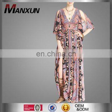 V neck african printed chiffon maxi dress 2016 new style women plus size dresses