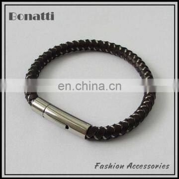 simple real leather bracelet with metal wire fashion leather bracelet