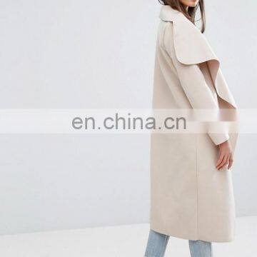 Long Style Cream Women Loose Dust Coat With Front Open photo-2
