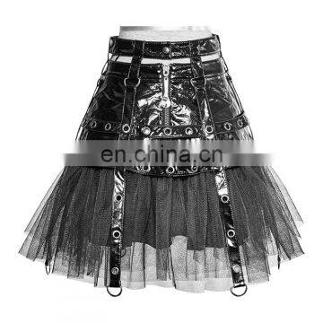 Gothic fetish Punk Rave black PVC leather skirt with petticoat Q-307