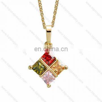 High quality fashion multi-color gemstone copper pendant necklace