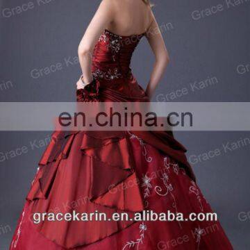 Grace Karin Long Floor Length Red Prom Wedding Evening Dress Bridal Gown CL2516 photo-3