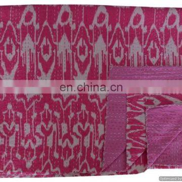 Indian Pink Tropical Floral Kantha Quilts Handmade Queen Size Blanket 100% Cotton Fabric Decor Throw Bedspread Gudari