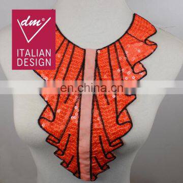 Wholesale 24*33cm embroidery designs orange sequin collar appliques