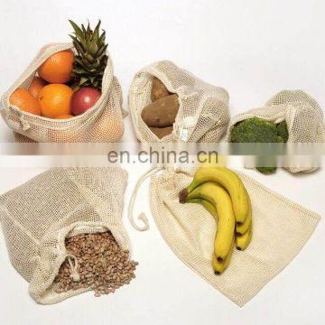 Reusable eco organic cotton mesh net produce grocery bag with paper packaging