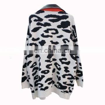 TWOTWINSTYLE Korean Patchwork PU Leather Women's Sweater Lapel Collar Long Sleeve Oversize photo-3