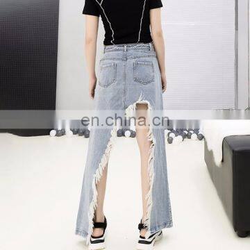 TWOTWINSTYLE Skirt For Women Casual Tassel Asymmetrical Denim High Waist Split Hit Color Irregular photo-4