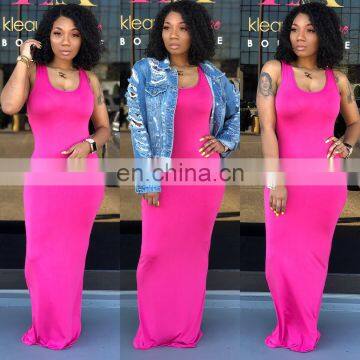 2020 New Arrivals Women Solid Color U-Neck Casual Dresses Ladies Bodycon Long Dresses Women Summer Dresses photo-3