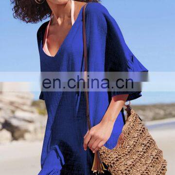 Bamboo Cotton Cover Up Sexy White V Neck Beach Dress Robe de Plage Sarong Beach Poncho Beachwear Coverups Saida de Praia photo-2