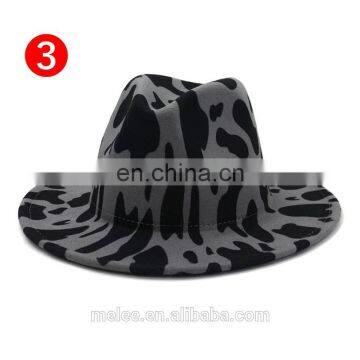 2021 New Fashion Cow Print Pattern Leopard Wide Brim Wool Felt Hat Fedora Hats for Women Men photo-3