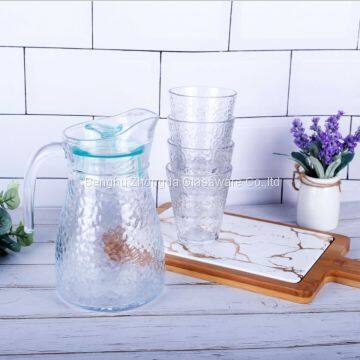 Hammer Pattern Design Glass Water Jug Set 1 Glass Water Pitcher and 4 Water Cups photo-2
